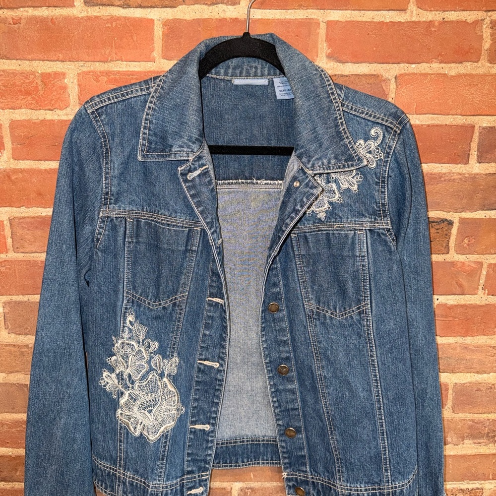 Embroidered Blue Denim Jacket - Women's Jean Coat